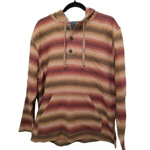 Pendleton Men Double soft Striped Hooded Button-Up Pullover Sweatshirt Size M